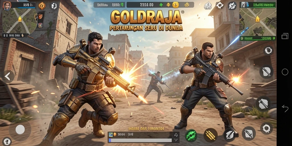 Tangkapan layar gameplay seru GOLDRAJA di arena Battle Royale.