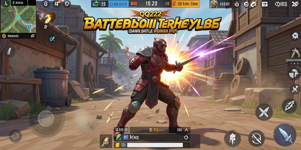 Screenshot QQ222 menampilkan aksi seru di medan perang Battle Royale.