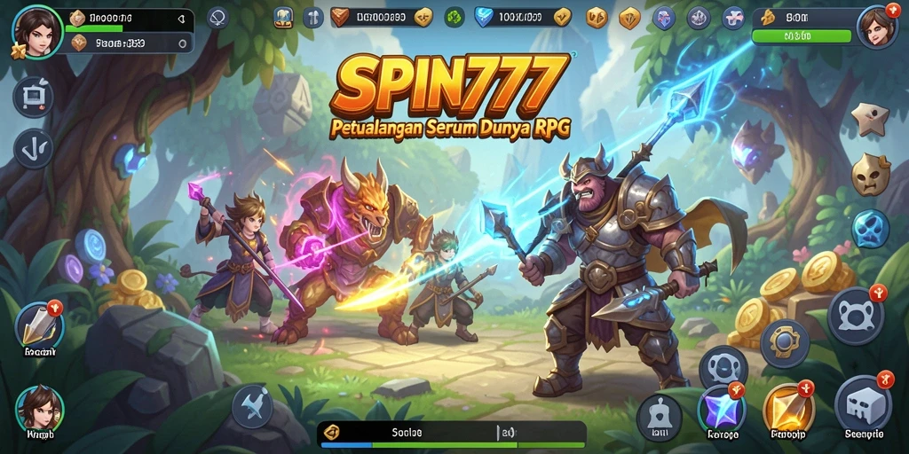 Screenshot gameplay SPIN777 menunjukkan pertarungan RPG yang mendebarkan.